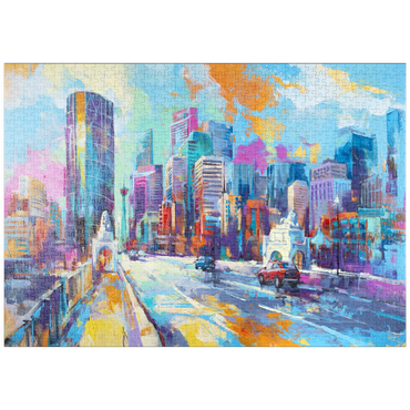 Darstellung des Puzzle Motivs puzzleplate Vibrant Urban Skyline in Expressive Art Style 1000 Puzzle