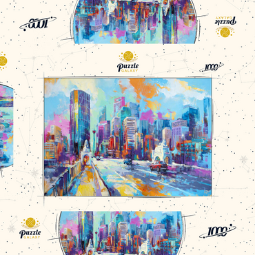 Darstellung des Puzzle Motivs Vibrant Urban Skyline in Expressive Art Style 1000 Puzzle Schachtel 3D Modell