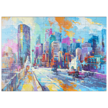 Darstellung des Puzzle Motivs puzzleplate Vibrant Urban Skyline in Expressive Art Style 100 Puzzle