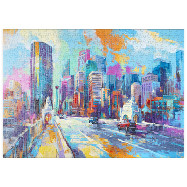 Darstellung des Puzzle Motivs puzzleplate Vibrant Urban Skyline in Expressive Art Style 500 Puzzle