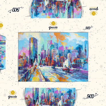 Darstellung des Puzzle Motivs Vibrant Urban Skyline in Expressive Art Style 500 Puzzle Schachtel 3D Modell