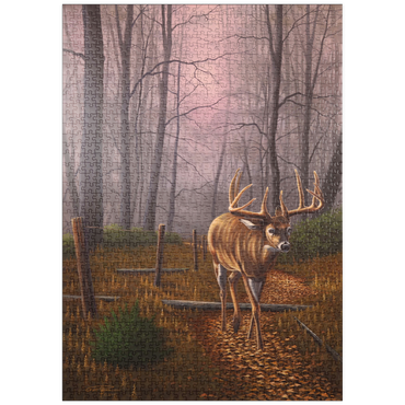 Darstellung des Puzzle Motivs puzzleplate White-Tailed Deer in Autumn Forest Mist 1000 Puzzle