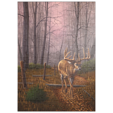 Darstellung des Puzzle Motivs puzzleplate White-Tailed Deer in Autumn Forest Mist 100 Puzzle