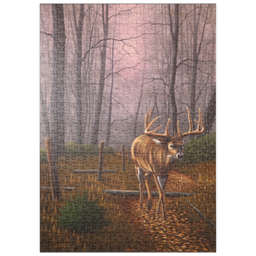 Darstellung des Puzzle Motivs puzzleplate White-Tailed Deer in Autumn Forest Mist 500 Puzzle