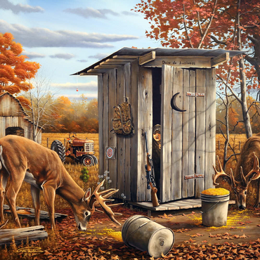 Darstellung des Puzzle Motivs Autumn Deer Surprise at Hunting Cabin 500 Puzzle 3D Modell