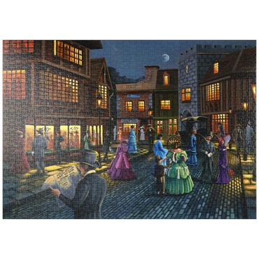 Darstellung des Puzzle Motivs puzzleplate Victorian Street Scene at Moonlit Night 1000 Puzzle