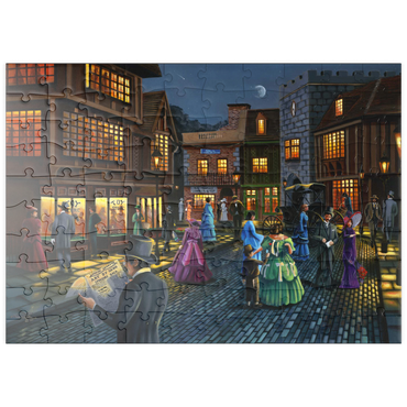 Darstellung des Puzzle Motivs puzzleplate Victorian Street Scene at Moonlit Night 100 Puzzle