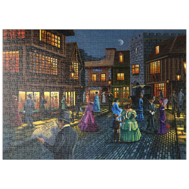 Darstellung des Puzzle Motivs puzzleplate Victorian Street Scene at Moonlit Night 500 Puzzle