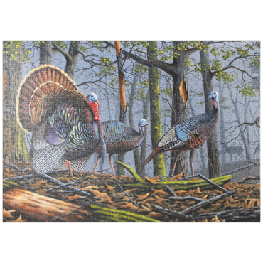 Darstellung des Puzzle Motivs puzzleplate Wild Eastern Turkeys in Foggy Woodland 1000 Puzzle