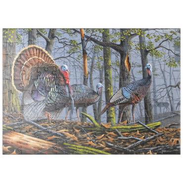 Darstellung des Puzzle Motivs puzzleplate Wild Eastern Turkeys in Foggy Woodland 100 Puzzle