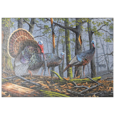 Darstellung des Puzzle Motivs puzzleplate Wild Eastern Turkeys in Foggy Woodland 200 Puzzle