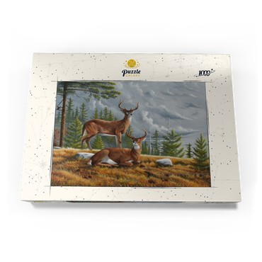 Darstellung des Puzzle Motivs Alert White-Tailed Deer in Autumn Pines 1000 Puzzle Schachtel Ansicht3