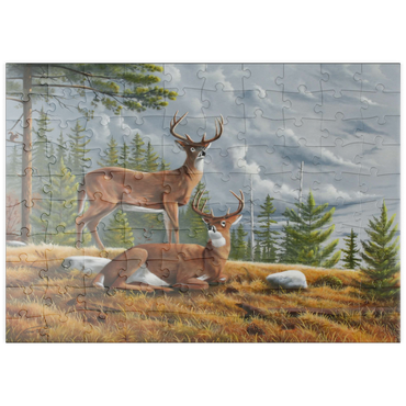 Darstellung des Puzzle Motivs puzzleplate Alert White-Tailed Deer in Autumn Pines 100 Puzzle