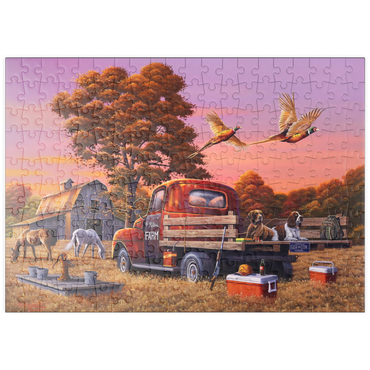 Darstellung des Puzzle Motivs puzzleplate Autumn Farmyard with Pheasants and Vintage Truck 200 Puzzle