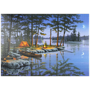 Darstellung des Puzzle Motivs puzzleplate Lakeside Campfire Under Moonlit Sky 1000 Puzzle