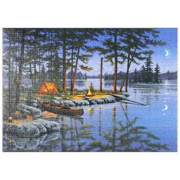 Darstellung des Puzzle Motivs puzzleplate Lakeside Campfire Under Moonlit Sky 500 Puzzle