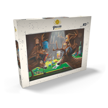Darstellung des Puzzle Motivs Whitetail Bucks Playing Poker Indoors 100 Puzzle Schachtel Ansicht2