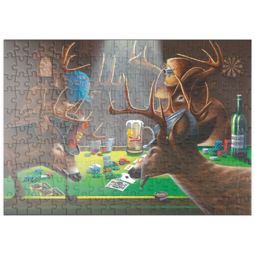 Darstellung des Puzzle Motivs puzzleplate Whitetail Bucks Playing Poker Indoors 200 Puzzle