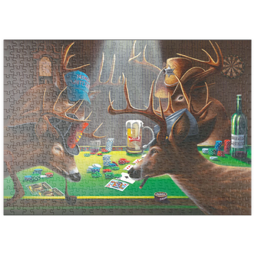 Darstellung des Puzzle Motivs puzzleplate Whitetail Bucks Playing Poker Indoors 500 Puzzle