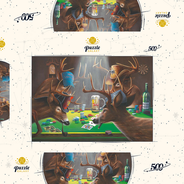 Darstellung des Puzzle Motivs Whitetail Bucks Playing Poker Indoors 500 Puzzle Schachtel 3D Modell