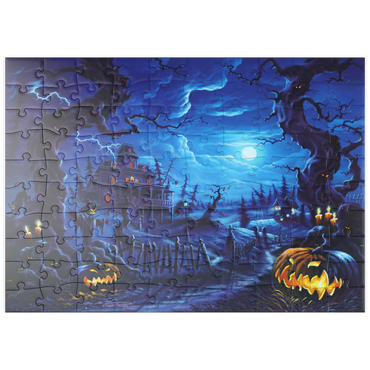 Darstellung des Puzzle Motivs puzzleplate Haunted Mansion under Full Moonlight 100 Puzzle