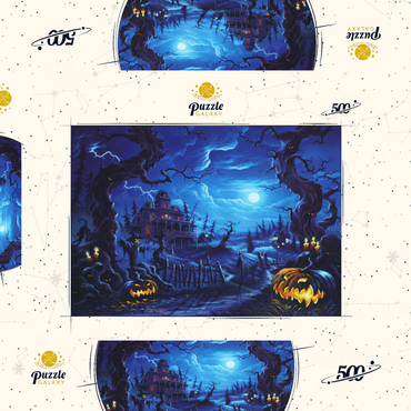 Darstellung des Puzzle Motivs Haunted Mansion under Full Moonlight 500 Puzzle Schachtel 3D Modell