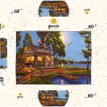 Darstellung des Puzzle Motivs Vintage Lakeside Grocery and Gas Station 100 Puzzle Schachtel 3D Modell