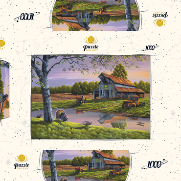 Darstellung des Puzzle Motivs Vintage Farmyard at Sunset with Turkeys 1000 Puzzle Schachtel 3D Modell