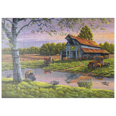 Darstellung des Puzzle Motivs puzzleplate Vintage Farmyard at Sunset with Turkeys 100 Puzzle