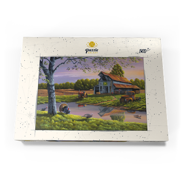 Darstellung des Puzzle Motivs Vintage Farmyard at Sunset with Turkeys 500 Puzzle Schachtel Ansicht3