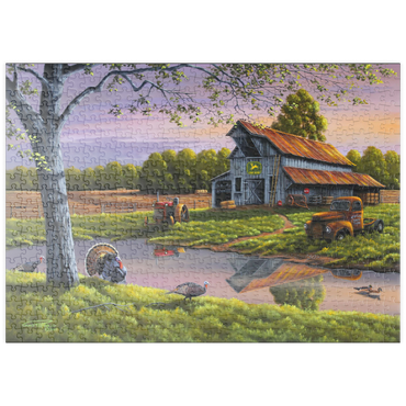 Darstellung des Puzzle Motivs puzzleplate Vintage Farmyard at Sunset with Turkeys 500 Puzzle