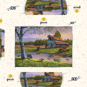 Darstellung des Puzzle Motivs Vintage Farmyard at Sunset with Turkeys 500 Puzzle Schachtel 3D Modell