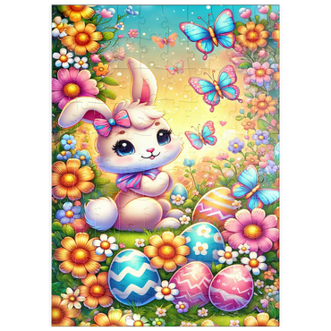 Darstellung des Puzzle Motivs puzzleplate Easter Bunny with Colorful Eggs and Butterflies 100 Puzzle