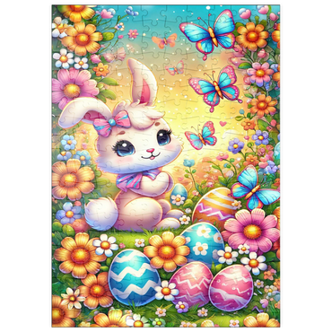 Darstellung des Puzzle Motivs puzzleplate Easter Bunny with Colorful Eggs and Butterflies 200 Puzzle