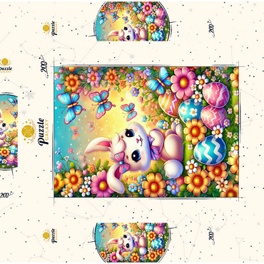 Darstellung des Puzzle Motivs Easter Bunny with Colorful Eggs and Butterflies 200 Puzzle Schachtel 3D Modell
