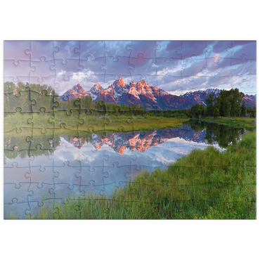 Darstellung des Puzzle Motivs puzzleplate Grand Teton Mountains at Sunrise with Reflection 100 Puzzle