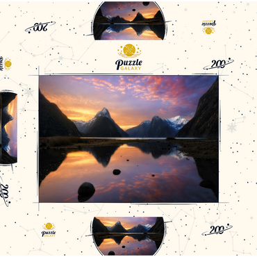 Darstellung des Puzzle Motivs Milford Sound at Sunset, New Zealand 200 Puzzle Schachtel 3D Modell
