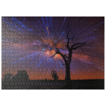 Darstellung des Puzzle Motivs puzzleplate Radiant Starburst Sky over Lone Tree at Night 500 Puzzle