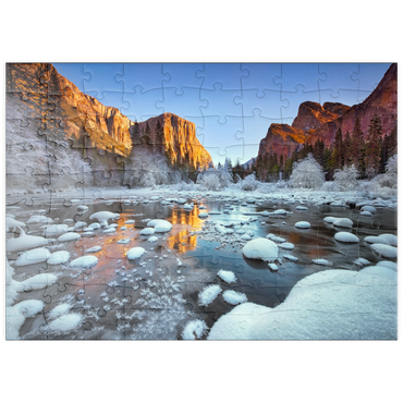 Darstellung des Puzzle Motivs puzzleplate Yosemite Winter Sunrise with Snow-Covered River 100 Puzzle