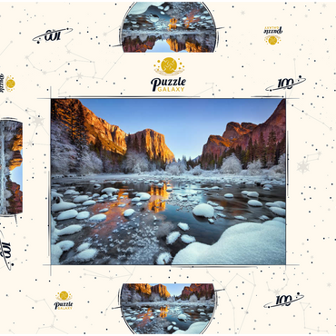 Darstellung des Puzzle Motivs Yosemite Winter Sunrise with Snow-Covered River 100 Puzzle Schachtel 3D Modell