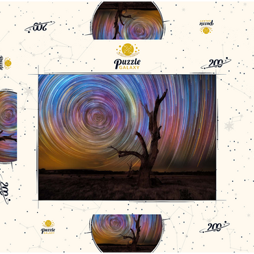 Darstellung des Puzzle Motivs Colorful Star Trails Above Barren Tree – Night Sky Spiral 200 Puzzle Schachtel 3D Modell