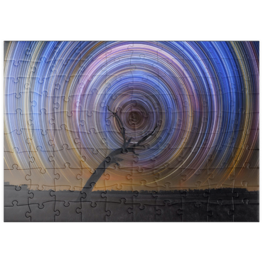 Darstellung des Puzzle Motivs puzzleplate Star Trail Spiral Over Lone Outback Tree 100 Puzzle