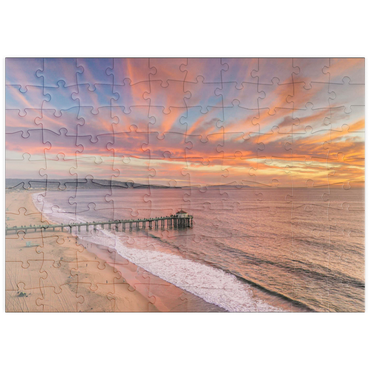 Darstellung des Puzzle Motivs puzzleplate Manhattan Beach Pier Sunset Glow California 100 Puzzle