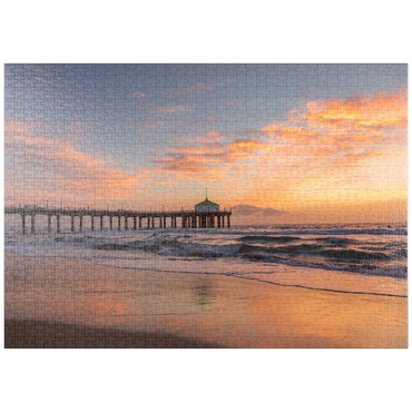 Darstellung des Puzzle Motivs puzzleplate Manhattan Beach Pier at Sunset with Holiday Lights 1000 Puzzle