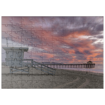 Darstellung des Puzzle Motivs puzzleplate Manhattan Beach Pier with Lifeguard Tower at Sunset 100 Puzzle