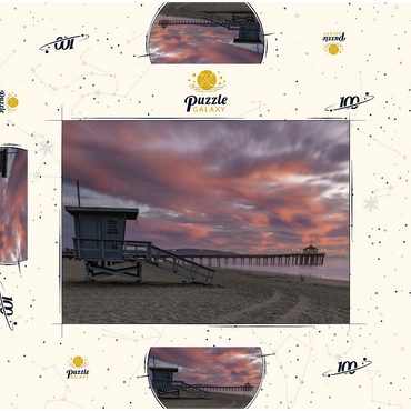 Darstellung des Puzzle Motivs Manhattan Beach Pier with Lifeguard Tower at Sunset 100 Puzzle Schachtel 3D Modell