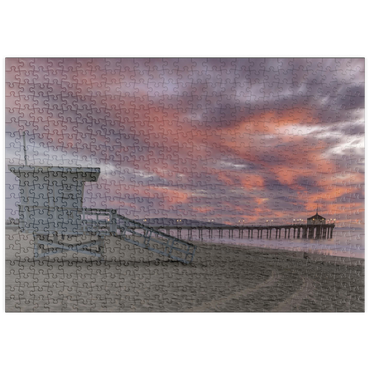 Darstellung des Puzzle Motivs puzzleplate Manhattan Beach Pier with Lifeguard Tower at Sunset 500 Puzzle