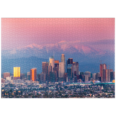 Darstellung des Puzzle Motivs puzzleplate Los Angeles Skyline at Sunset with Snowy Mountains 1000 Puzzle