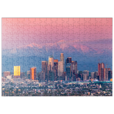 Darstellung des Puzzle Motivs puzzleplate Los Angeles Skyline at Sunset with Snowy Mountains 200 Puzzle