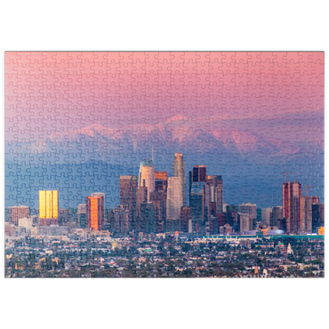 Darstellung des Puzzle Motivs puzzleplate Los Angeles Skyline at Sunset with Snowy Mountains 500 Puzzle